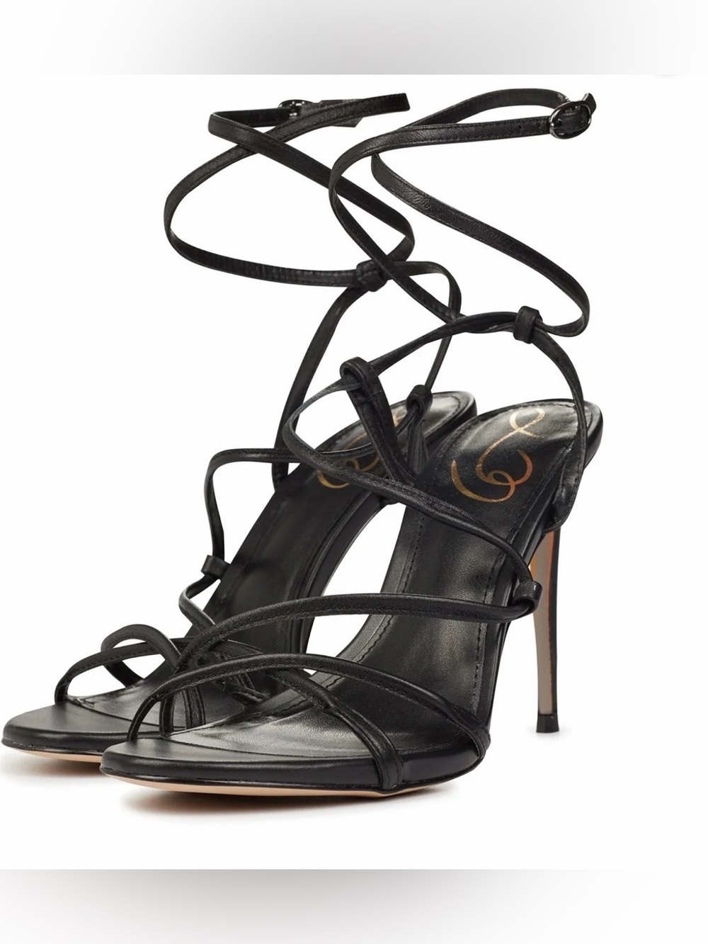 Sam Edelman Black Leather Lace-Up Stiletto Sandals